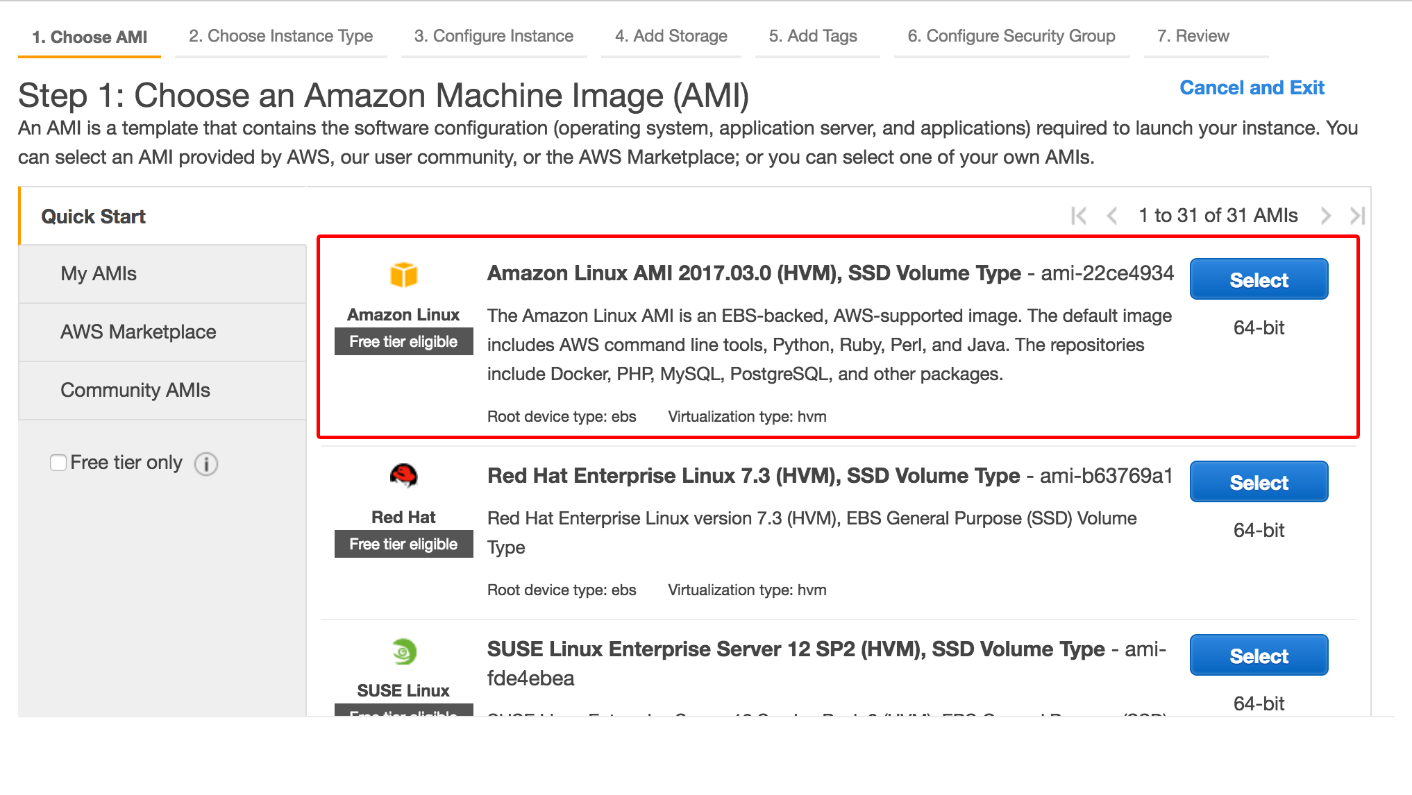 Choose an AMI package