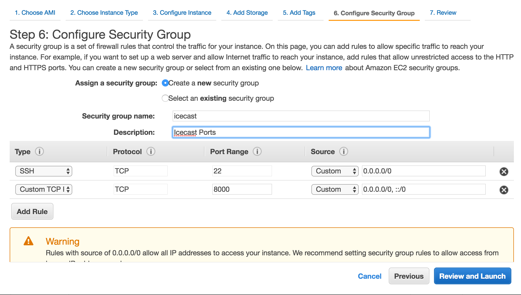 Create Icecast Security Group